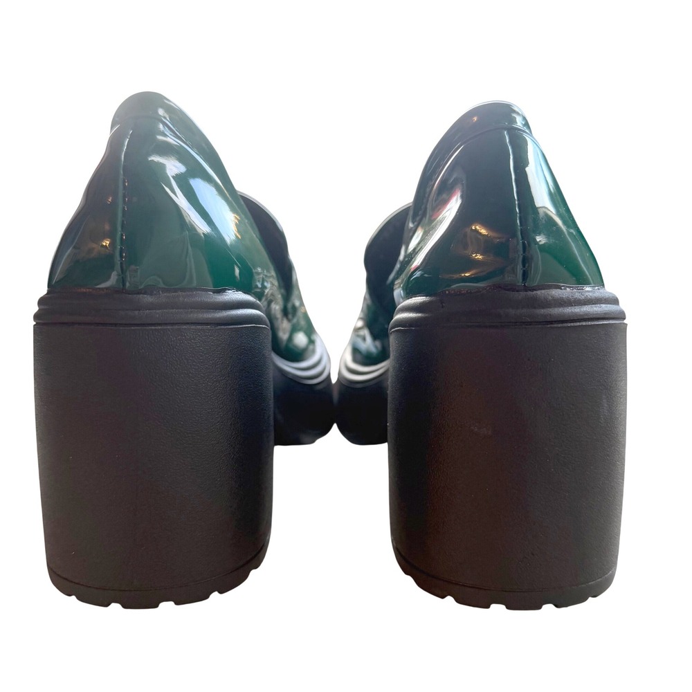 Green Platform Loafers Chunky Lug Sole Y2K Aesthetic Dark Academia Retro US 7.5 - Picture 7 of 8